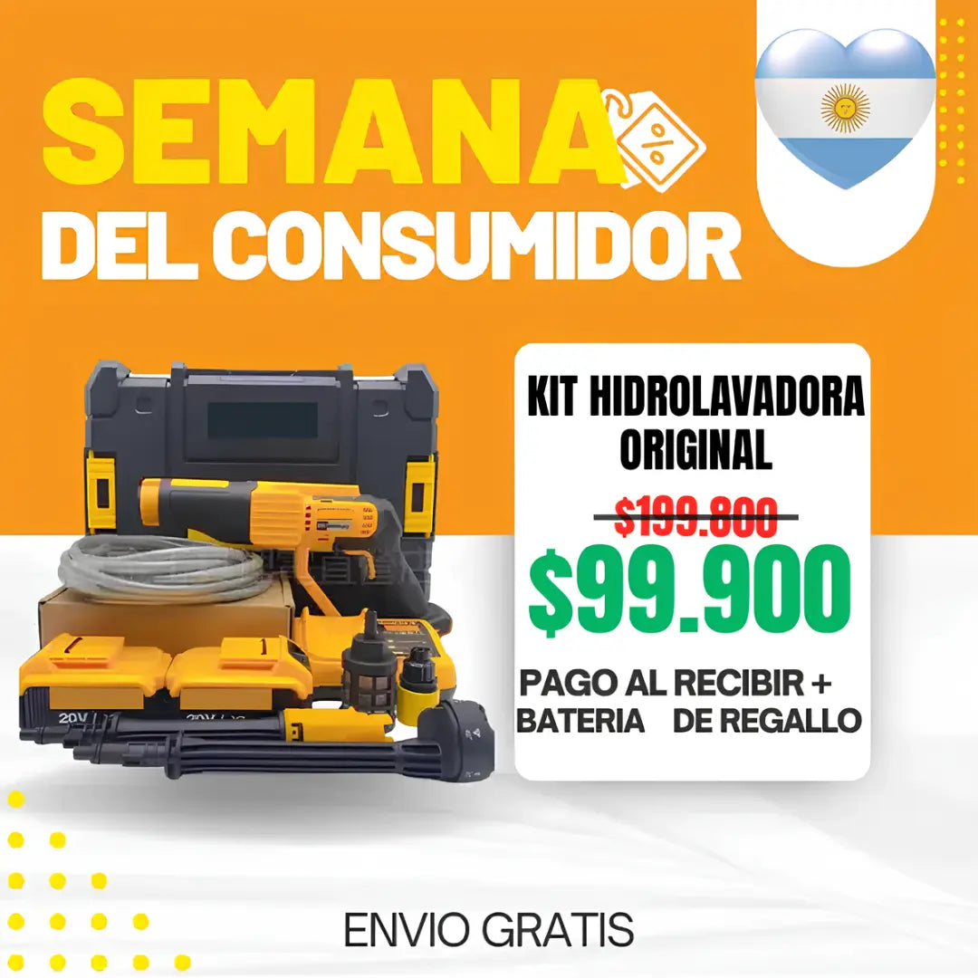 KIT ORIGINAL: Hidrolavadora Portatil + ACCESORIOS + 2 baterias de regallo 48V